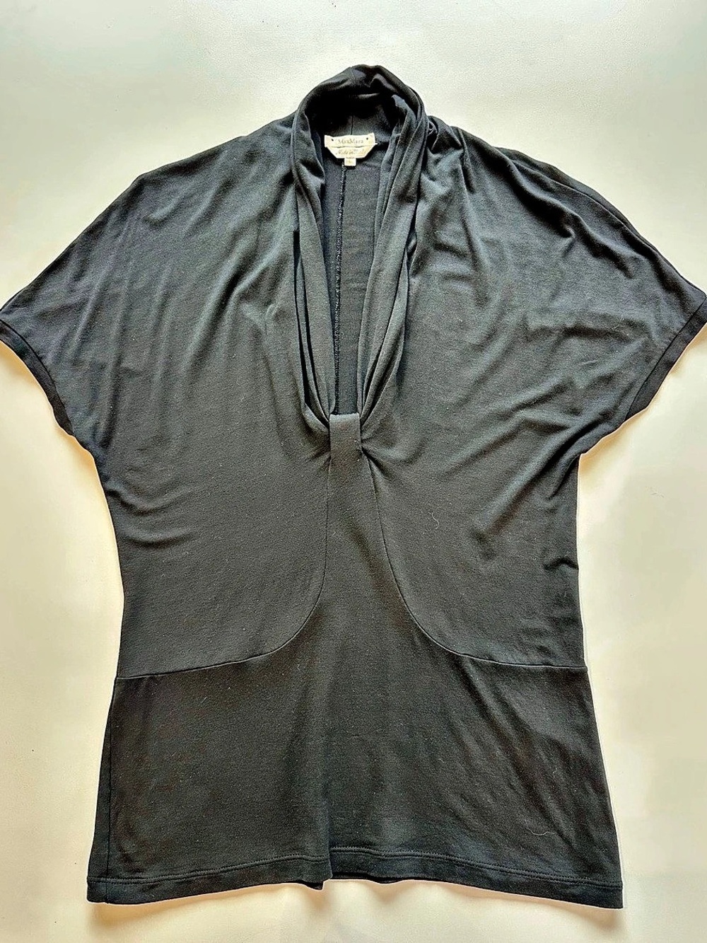 Max Mara Black Draped Batwing Dolman Tunic Top Size L Made in Italy